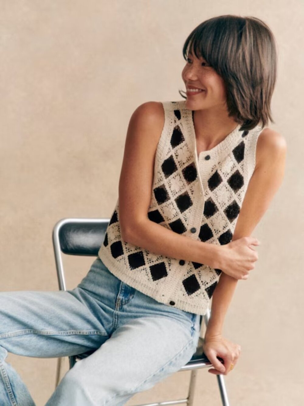 Sézane Ron Top in Ecru/Black Size M